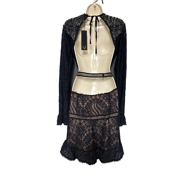 NWT For Love and Lemons Emerie Size M Black Lace Cut Out Mini Dress Open Back - Picture 3 of 16